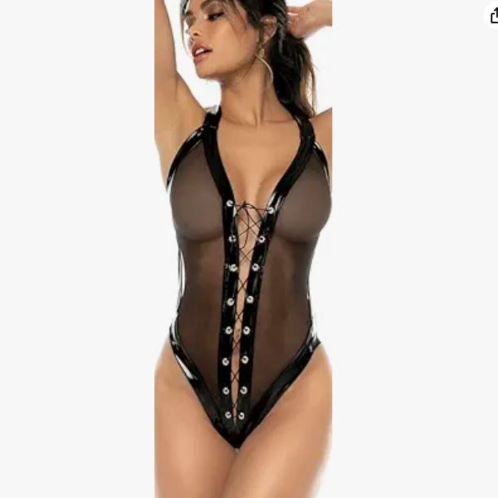 Mapale 2757 Teddy Bodysuit, Gloss Black, L/XL